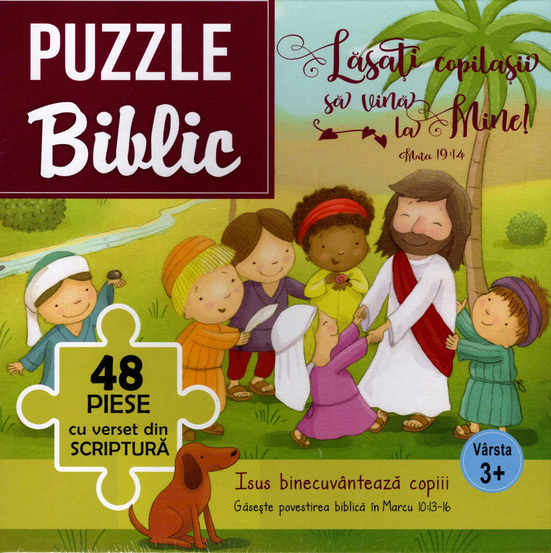 Puzzle Biblic - Lăsați copilașii să vină la Mine! 48 piese cu verset din Scriptură. Vârsta 3+