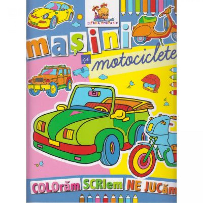 Mașini și motociclete. Carte de colorat