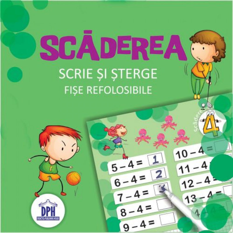 Scăderea. Scrie şi şterge. Fişe refolosibile